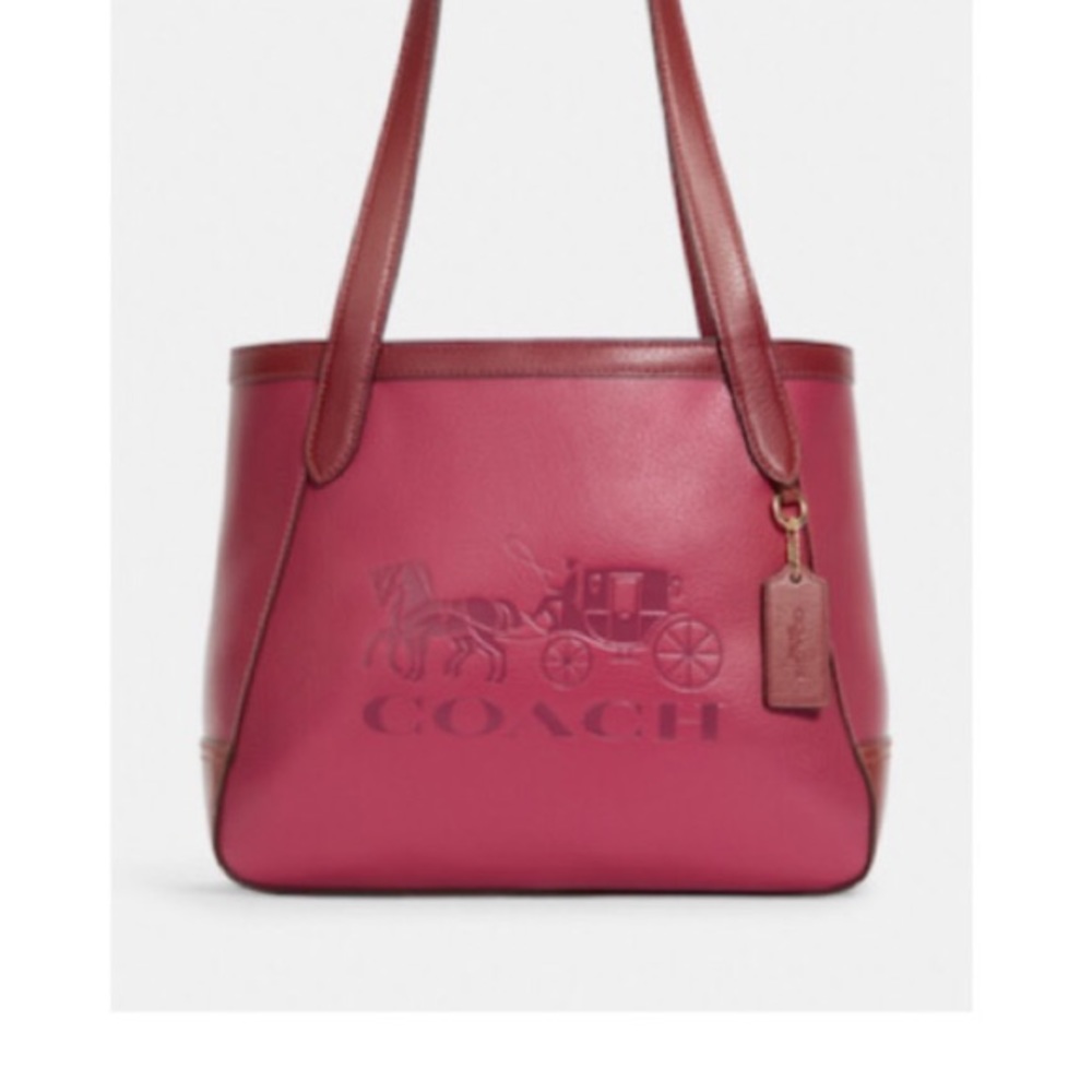REDDISH VIOLET GOLD ACCENT COLOR BLOCK HORSE & CARRIAGE TOTE